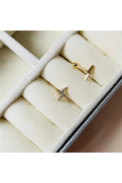 Mien Store Kadın Gold Rengi Cerrahi Çelik Mini Şimşek Tragus Kıkırdak Piercing 6mm