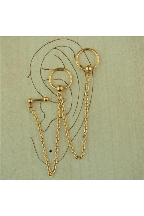 Abuksubukşeyler Cerrahi Çelik Çift Halka Bar Zincir Piercing 10 Mm Gold