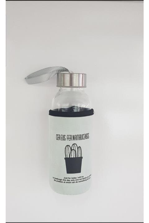 YAKUT Beyaz Kadife Kılıflı Cam Matara