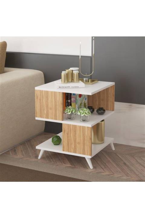 EKİN MOBİLYA Beyaz ve Bambu Komodin