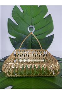 HibanaMorza Metal Peçetelik Altın Rengi Kaplamalı Aynalı Zemin (19x5 Cm)