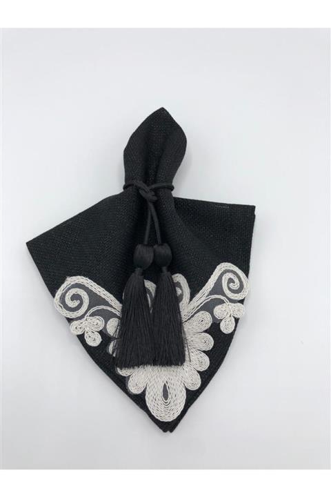 miraç tekstil Kordon Püskül Peçete Yüzüğü 8'li Set Siyah Renk