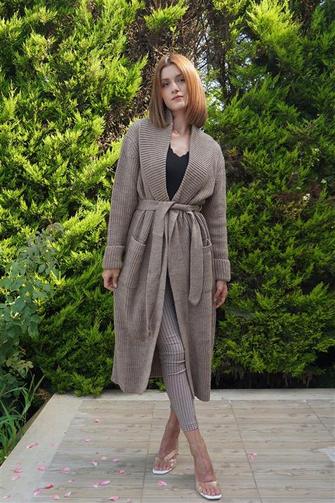 Caroline Factory Kadın Vizon Selanik Cepli Uzun Triko Hırka