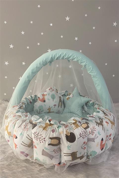 Jaju Baby Beyaz Orman Açılır  Kapanır Oyun Minderi Cibinlik Aparatlı Babynest