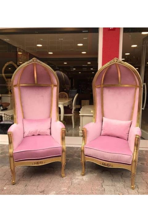 bykoçmobilya Altın Varak Cila Pembe Kafes Koltuk