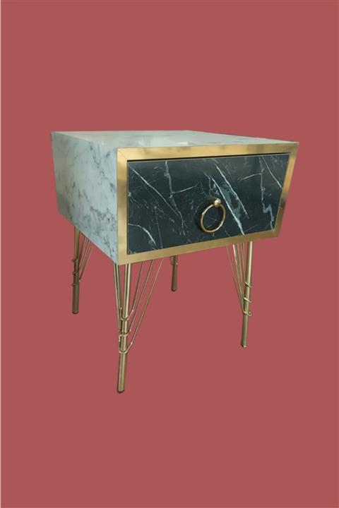 TİLİA DESİGN Siyah Mermer Desenli Gold Ayaklı Komodin