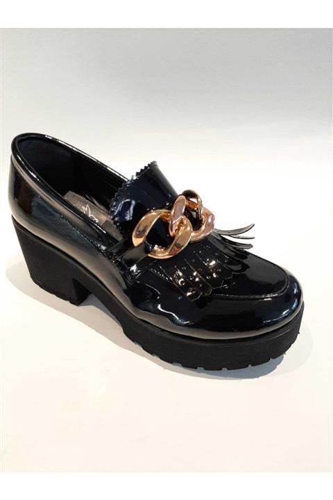 Crash Kadın Günlük Kalın Taban Ayakkabı Siyah Rugan 36