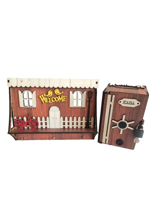 PRATİK DEKOR Welcome Anahtarlık Ve Kasa Kumbara Set Kahve