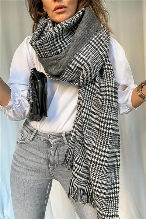 MasMavi Çift Taraflı Ekose Atkı Gri