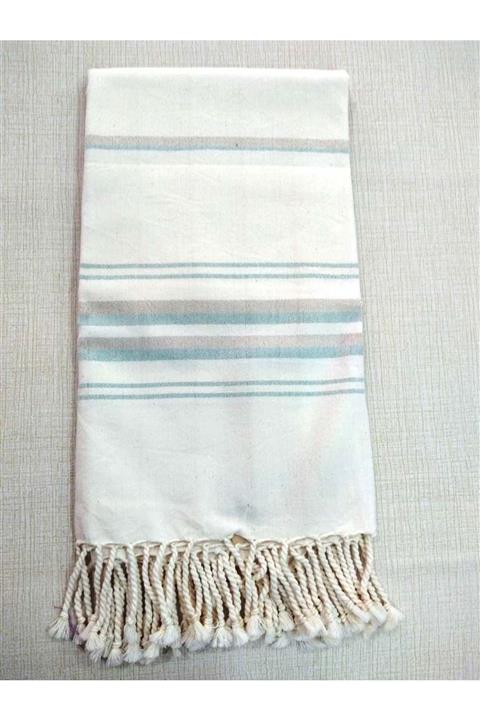 Mandaş Pamuklu El Dokuma Çocuk Peştemal (80x120) - Krem Yeşil