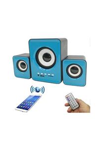 WOZLO Ft-202bt Kumandalı 2+1 Bluetooth Hoparlör Usb Speaker Fm Radio Kart Okuyucu - Mavi