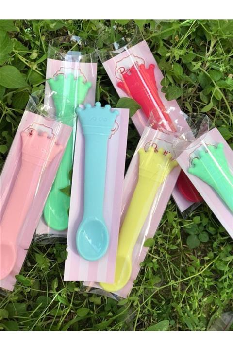 çilekev 2'li Nam Nam Silikon Kaşık Bebe Kaşık Mama Kaşığı Taç Uçlu