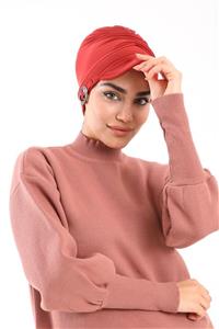 LadyColor Kadın Tesettür Bone Tokalı Şapkalı Kiremit