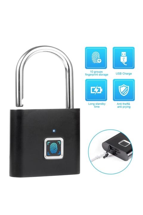 Alfa parmak Izi Okuyucu akıllı Smart Çelik Asma Kilit siyah