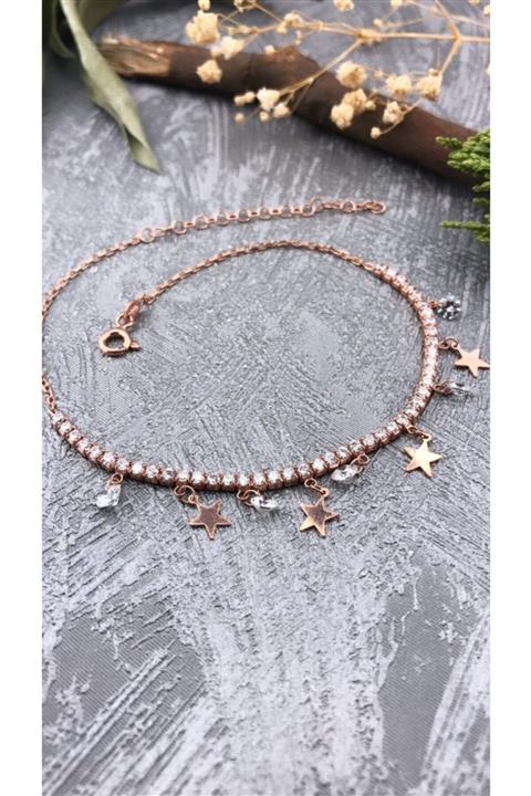 Joel Jewelry Zirkon Taşlı Pembe Altın Kaplamalı Yıldızlı Zarif Ve Modern Gümüş Bileklik