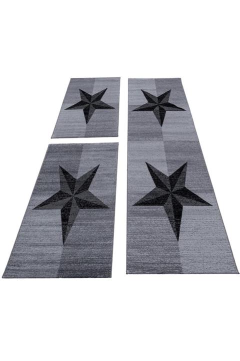 AYYILDIZ Halı Yolluk Set 3 Lü Yatak Odası Takımı Yıldız Desenli Siyah Gri