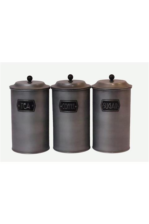 RAK CONCEPT Galvaniz 24x15cm 3lü Metalik Çay-kahve-şeker Kavanozu