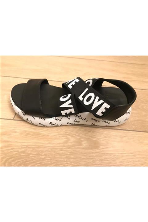 İloz Ayakkabı Lastikli Çapraz Dolgu Topuk Hakiki Deri Sandalet