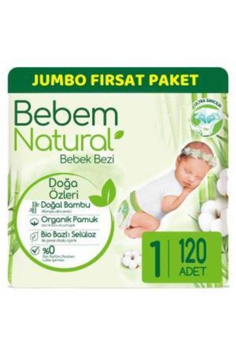 Bebem Natural Bebek Bezi 1 Beden Yenidoğan 2-5 Kg 120 Adet
