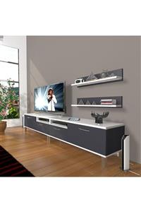 Decoraktiv Eko 220r Mdf Krom Ayaklı Tv Ünitesi Tv Sehpası Beyaz Antrasit