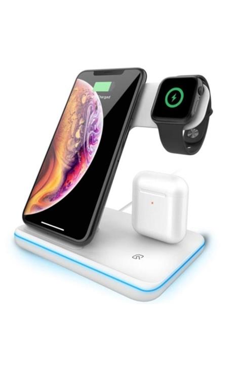 Ally Mobile Ally Z5 3in1 15w Hızlı Şarj Wireless Kablosuz Şarj Stand Iphone Iwatch Airpods Beyaz
