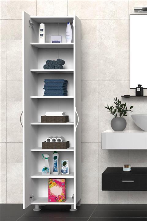 Mimilos D5 Banyo Dolabı 2 Kapılı 7 Raflı Kapaklı Dolap