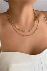 Çlk Accessories Çelik 2 Li Klasik Zincir Detay Geçmeli Çelik Kolye Trkolye5730 B35003