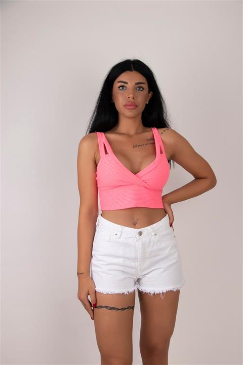 hgsbutik Kadın Pembe Gögüs Ve Sırt Dekolteli Crop Büstiyer