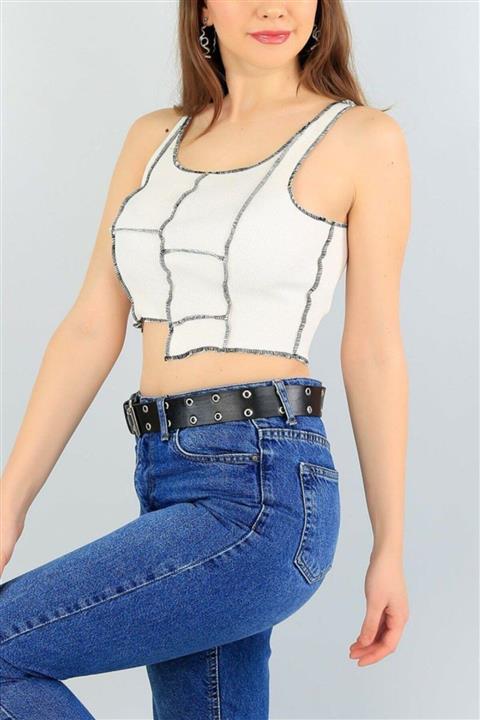 SELAY MODA Kadın Bej Askılı Crop Büstiyer Bluz