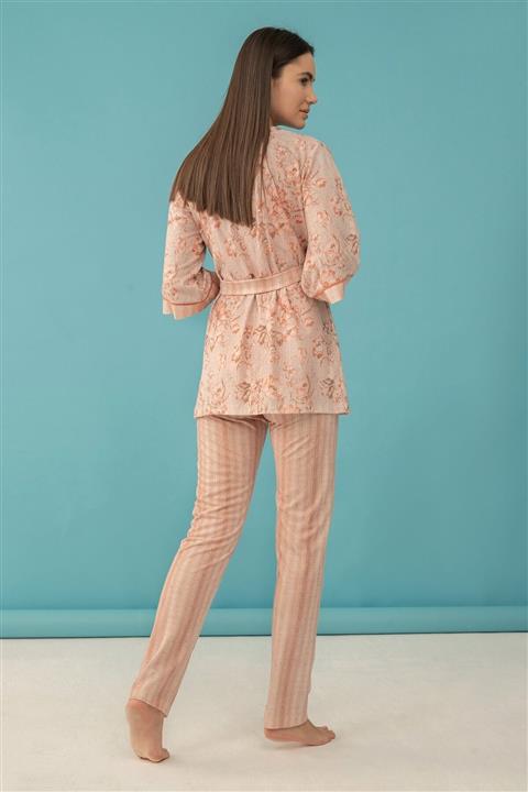 Feyza Kadın Keten Efektli 3'lü Pijama Takım