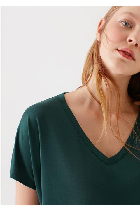 Mavi Lux Touch V Yaka Yeşil Modal Tişört