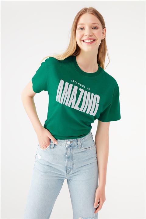 Mavi Kadın İstanbul Amazing Baskılı Yeşil Tişört 1601173-34120