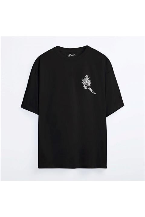 Shout Unisex Siyah Oversize Mushroom Skull Oldschool T-shirt