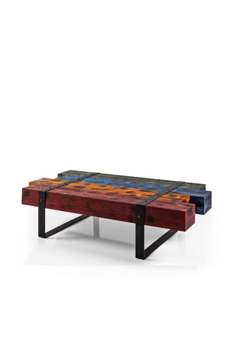 BEKALIVING Puzzle Renkli Ahşap Dikdörtgen Orta Sehpa