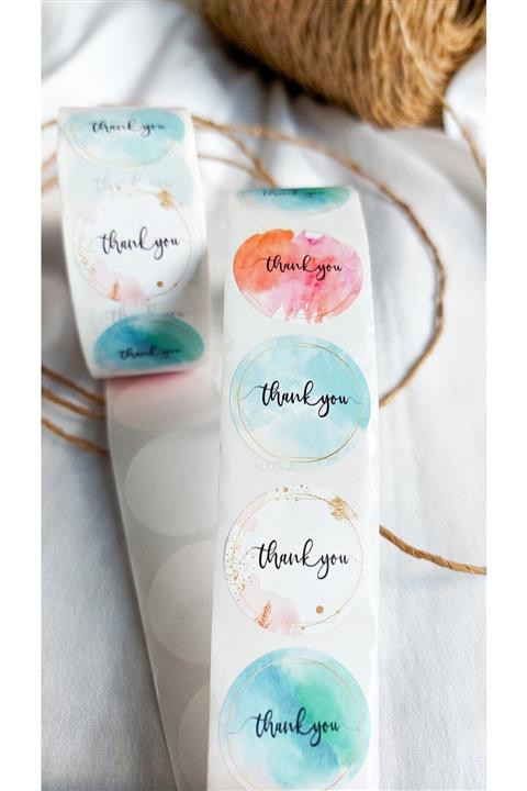 Çikoleyt Design Yapışkanlı Etiket - Thank You Çeşitli Renkli (2,5 Cm) 50 Adet