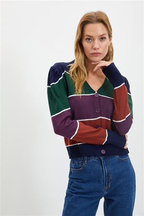 TRENDYOLMİLLA Lacivert Renk Bloklu Triko Hırka TWOAW22HI1109