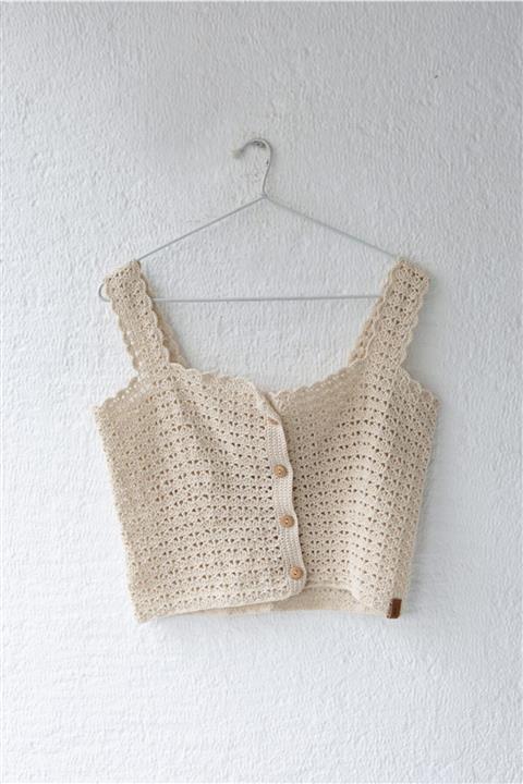 soi. handmade Kadın Bej El Örgüsü Askılı Triko Bluz