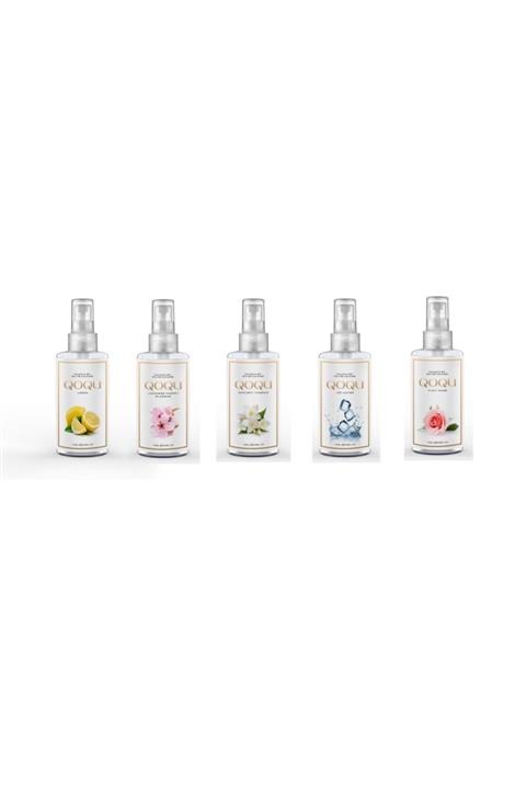 QOQU 5li Paket Lemon,japanese Cherryblossom,midnight Jasmine,ıce Water,oudy Rose Kolonya 110ml Sprey