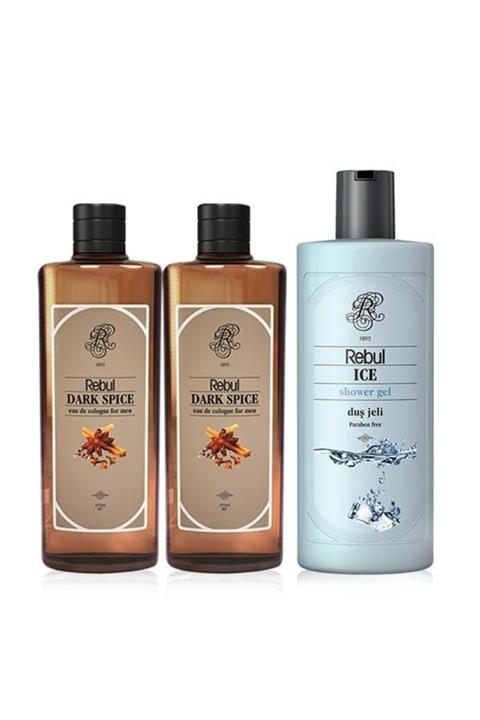 Rebul Dark Spice 270 ml 2 Adet Kolonya - Ice 500 ml Duş Jeli Seti