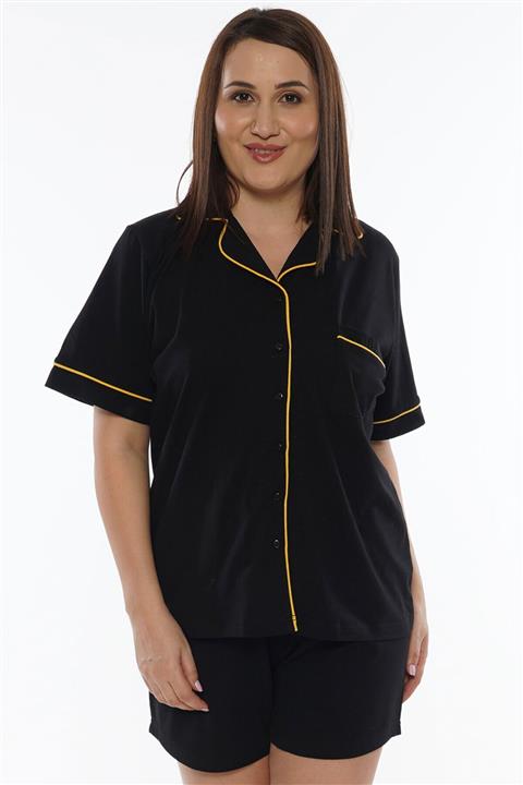 VİENETTA Kadın Siyah Kısa Kol Büyük Beden Şort Takım