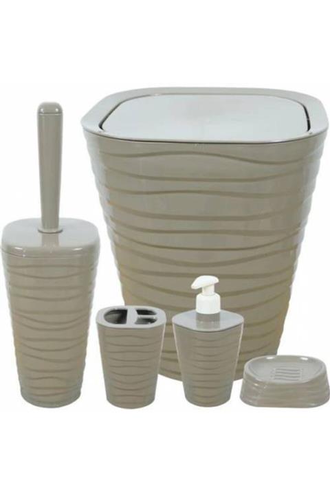 Mashotrend Planet Welle Kahverengi Seramik Görünümlü 5 Li Banyo Seti - Banyo Aksesuarları