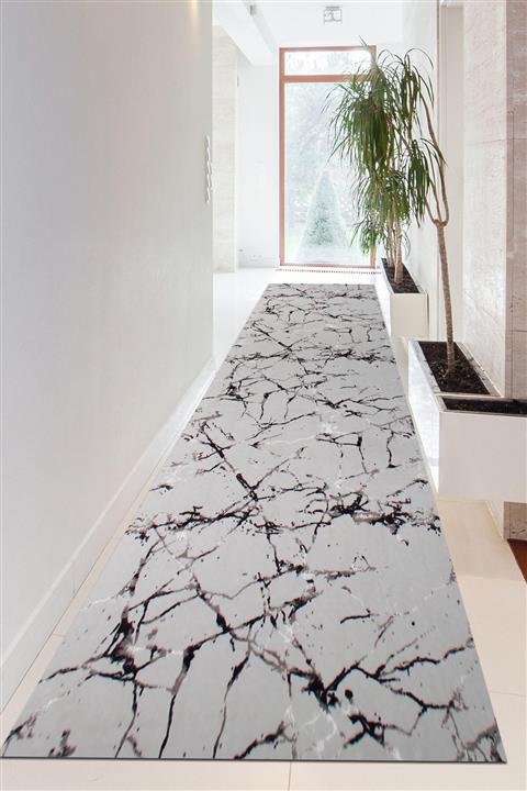 Şiva Home Kaymaz Tabanlı Kesme Rulo Halı Yolluk Gri Motto Desen Shj910