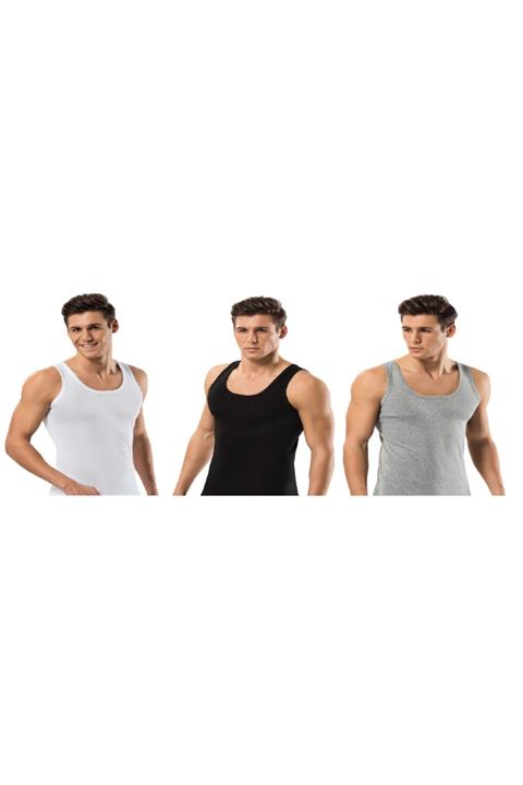 Erdem Erkek Beyaz  Pamuk Ribana Atlet 3'lü