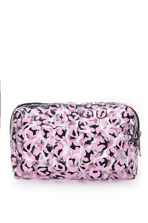 Pera Pembe Leopar Desenli Makyaj Çantası