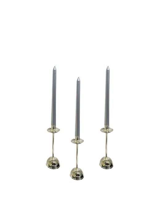 Eminonutoptanci Şamdanlık Üçlü Set Mumlu 3 Boy Gümüş