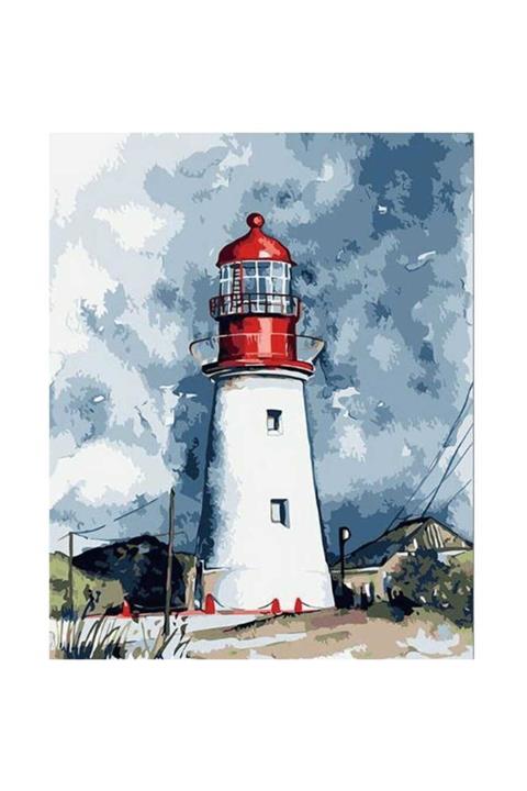 LİLYHOBBYLAND Sayılarla Boyama 70*90 Cm (çerçeveli-büyük Boy ) Tuval: Deniz Feneri Ve Bulutlar
