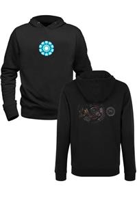 Alfa Tshirt Ironman Resimli Baskılı Siyah Ön Arka Baskılı Sweatshirt