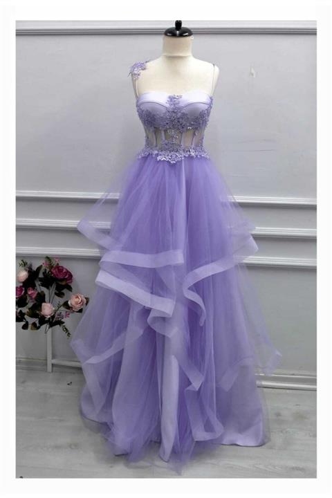 Lenta Moda Kadın Lila Boncuk Işlemeli Dantel Detaylı Grenli Abiye Elbise