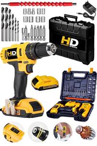 HD Hammer Drill American 42 V 5 Ah Ss-power Metal Şanzuman Bakır Sargılı Çift Akülü Vidalama Matkap 27 Pc Set Hediye