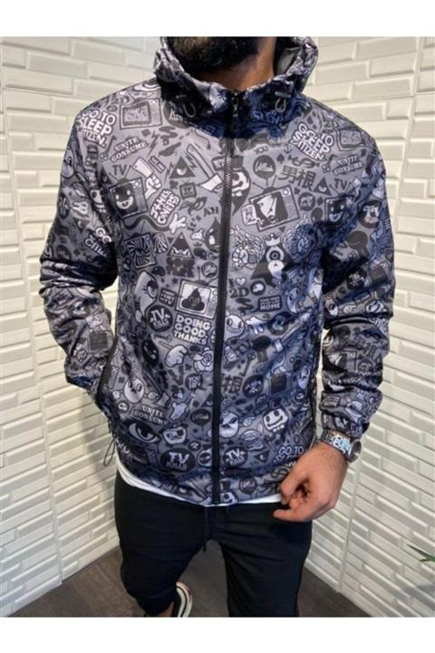 CELNA STİL Unisex Gri Kapüşonlu Spor Yağmurluk ve Rüzgarlık Mont